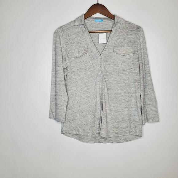 J. McLaughlin Womens Brynn Top Size S Grey Linen Button Front Pockets Beach NWT - Picture 1 of 10
